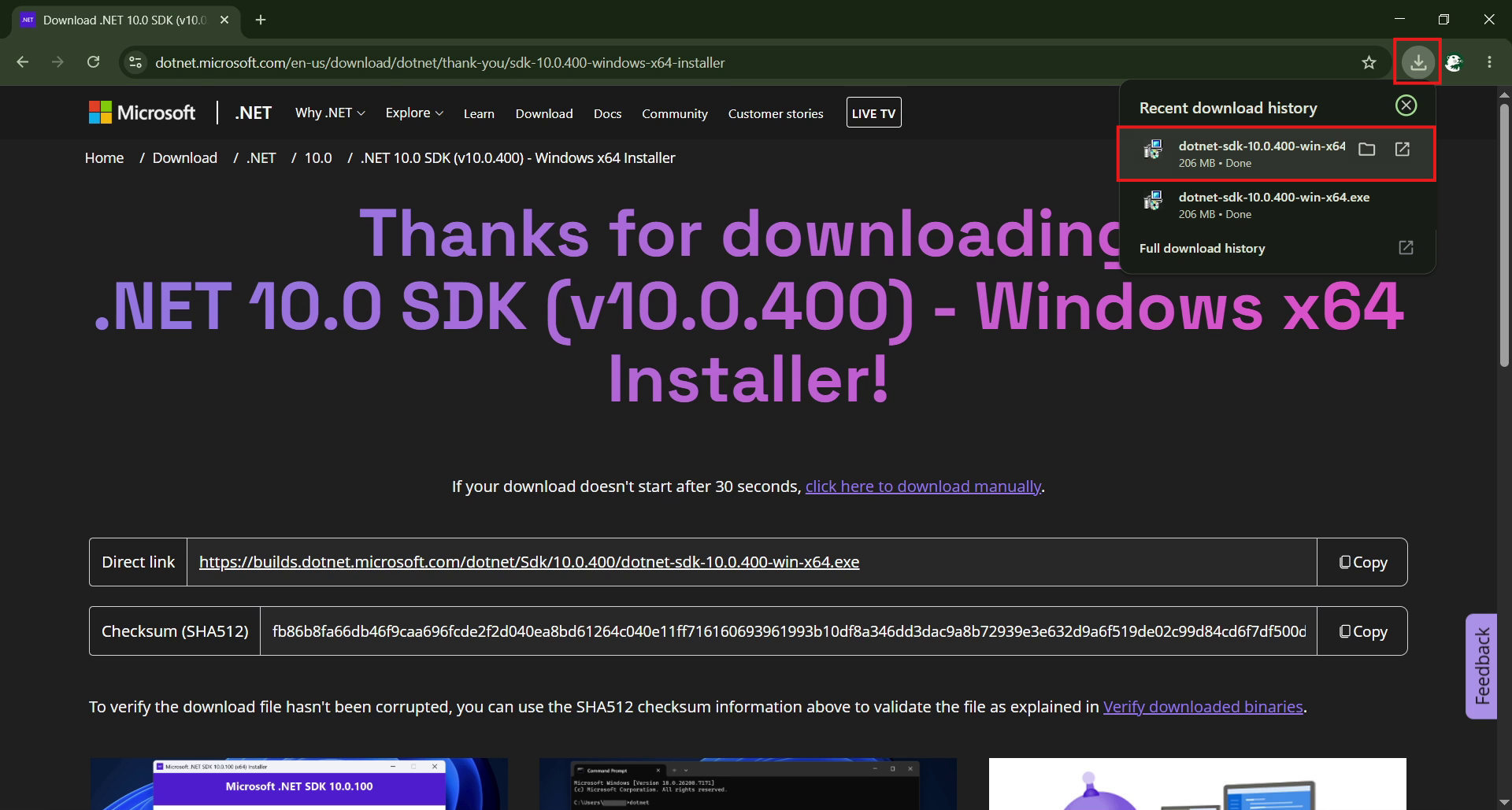 The downloaded installer file ready to run